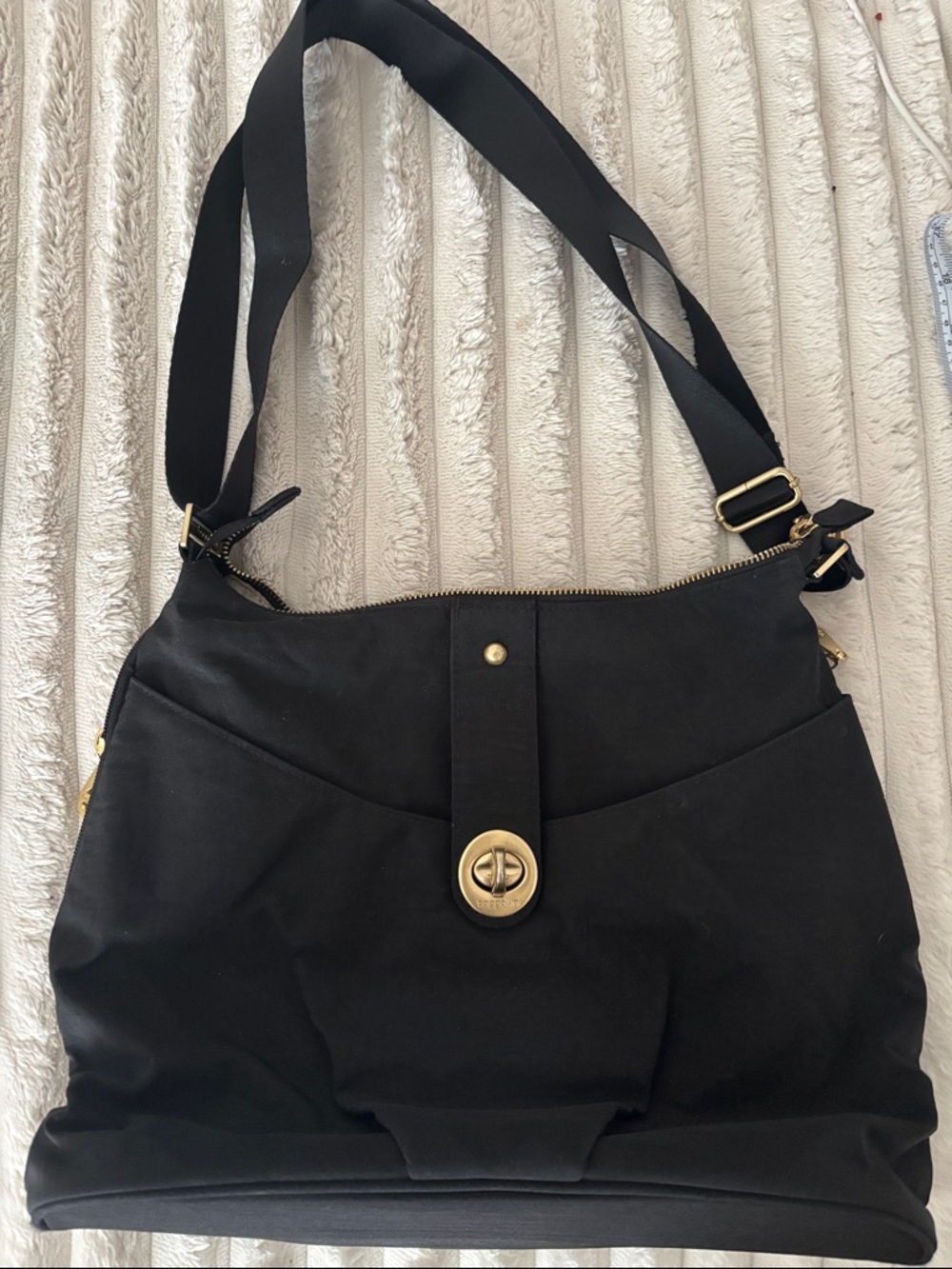 Baggalini Classic Black Shoulder Bag with Turn-Lock Accent